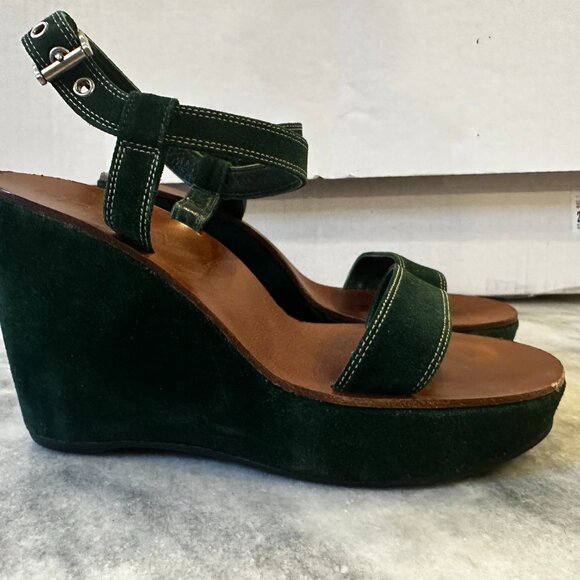 Prada Green Suede Wedge Platform Sandals Vintage 90s/Y2K 8.5 - Picture 3 of 11